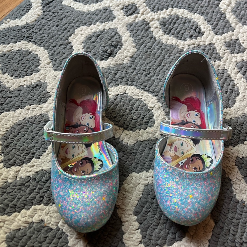 Disney Toddler Girl's Princess Ballet Heel Flats - sparkly blue